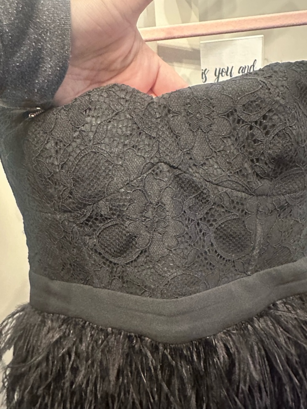 Black Strapless Feather-Trim Mini Dress - Picture 4 of 7